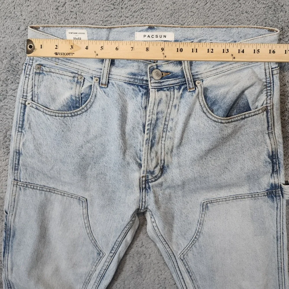PacSun Double Knee Jeans Mens 31x32 Blue Light Wash Vintage Loose Carpenter